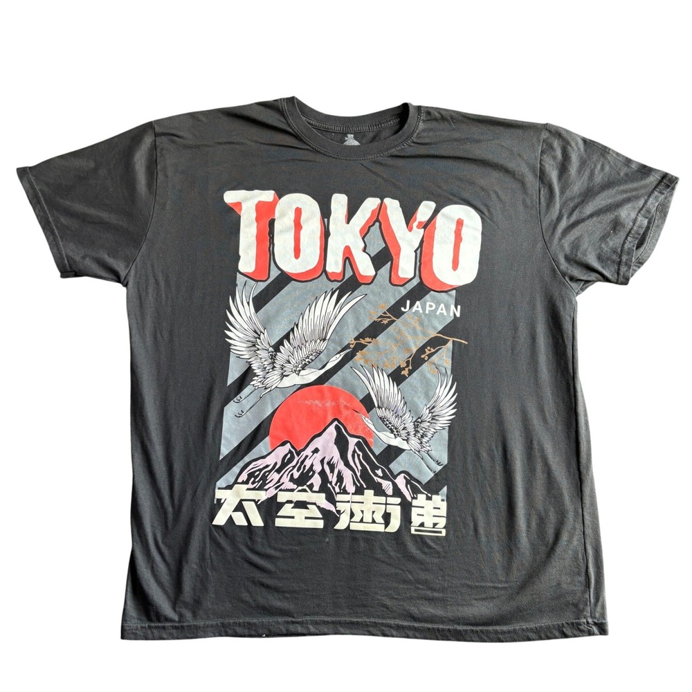 Launder Tokyo Japan Crane Graphic T-Shirt Mens 2XL Black Short‎ Sleeve Tee